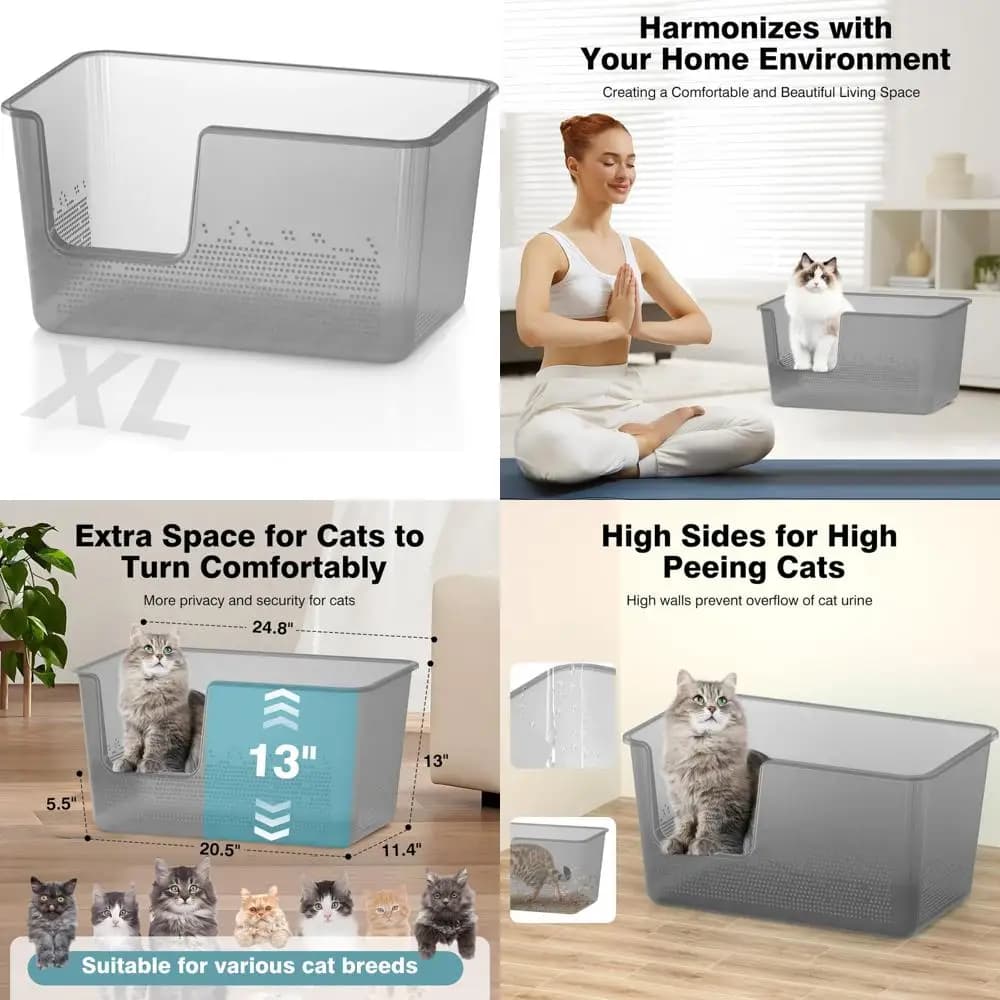 Lettiera per gatti trasparente ad alto lato Jumbo XL per gatti di grandi dimensioni, 24,8 l x 11,4 l x 13 ore, ideale per grandi compagni felini