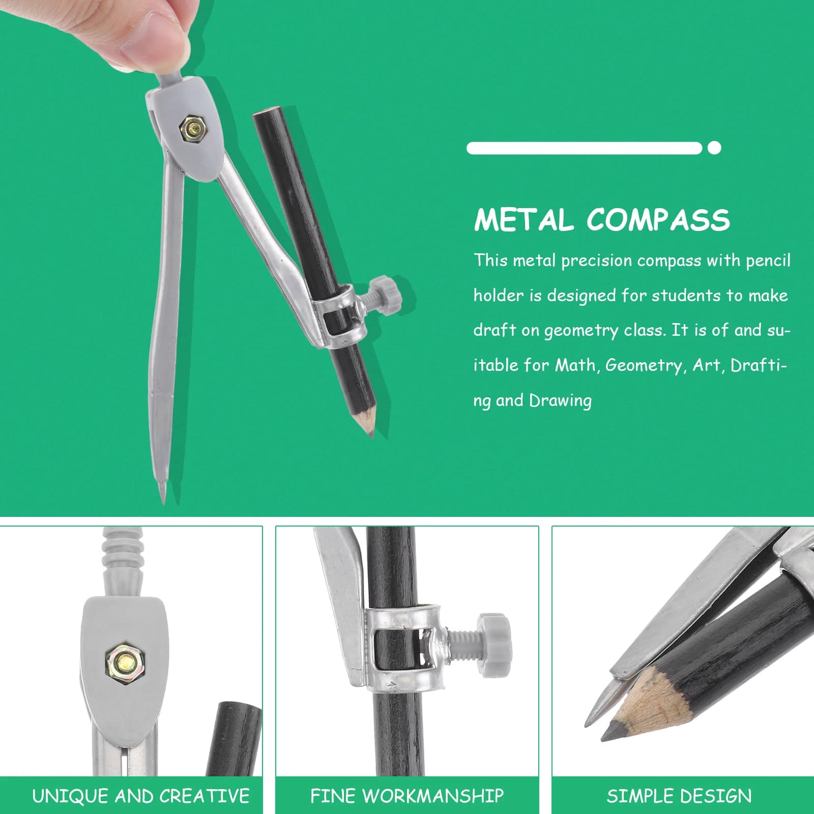 Professional Carpenters Compass Drafting Precision Compass with Pencil Holder for Math Drawing School Compasses Set