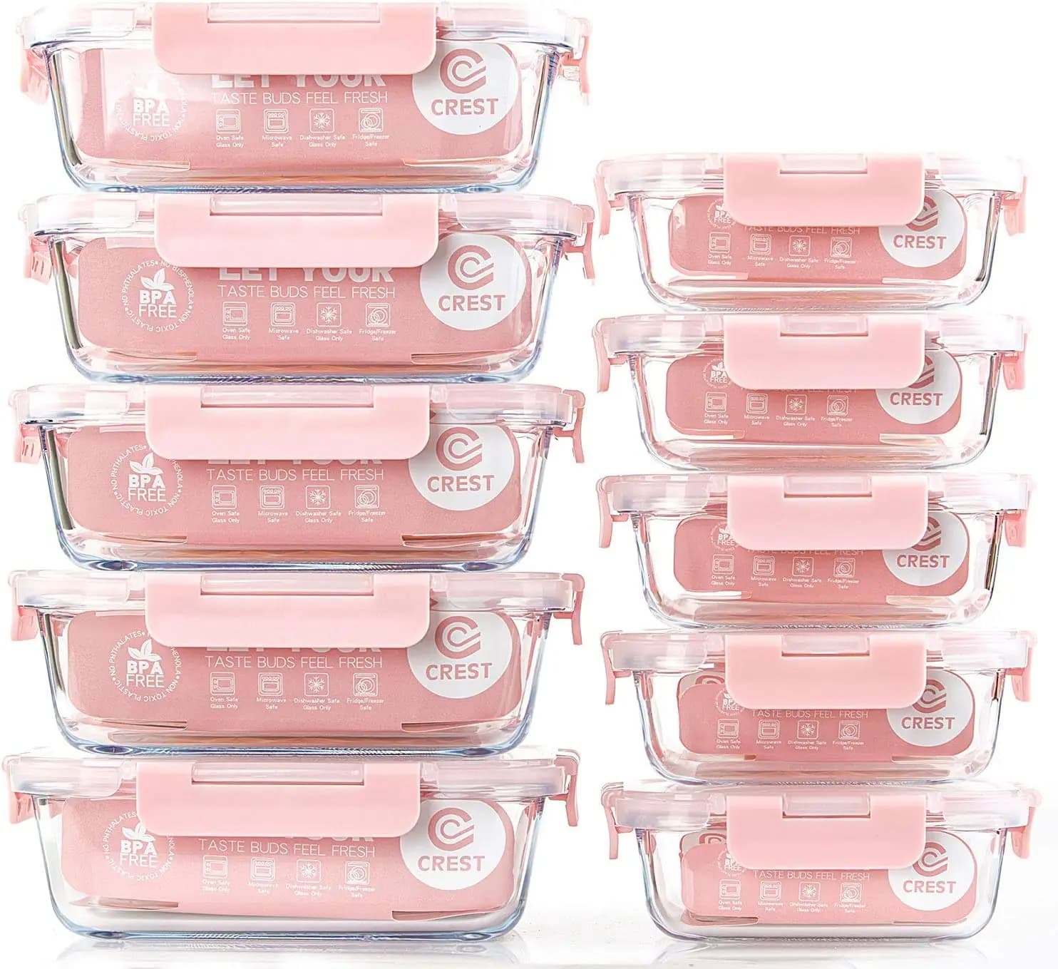 [Confezione da 10] Contenitori in Vetro per Preparazione Pasti, Contenitori per Alimenti con Coperchi Ermetici, Lunch Box in Vetro, Adatti per Microonde, Forno, Congelatore