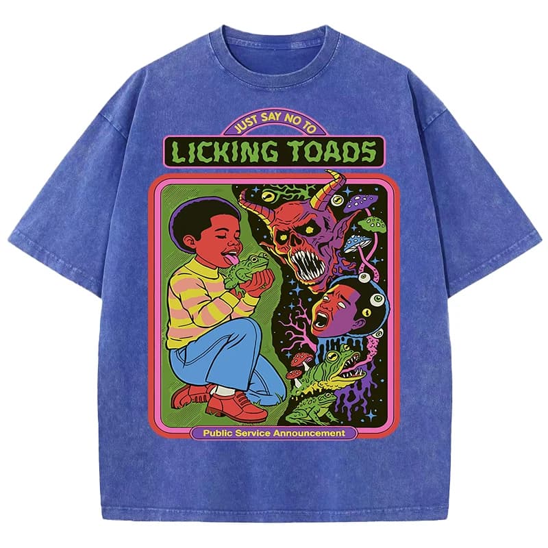 Licking Toads Stampa T-shirt da uomo lavate T-shirt casual Stree Hip Hop T-shirt in morbido cotone traspirante Sport manica corta allentata unisex