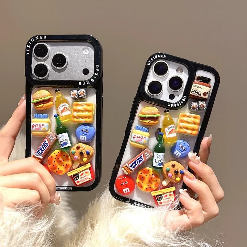 Custodia per telefono snack divertente al cioccolato con bottiglia di vino con bordi neri per iPhone 17, 16, 14 Plus, 13 Pro Max Custodia protettiva 3D