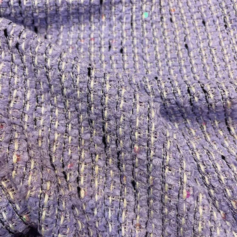 Purple Color and Sequin Yarn-Dyed Braided Tweed Fabric For Women's Jacket Dress Suits Coat Handbag DIY Cloth Sewing Material