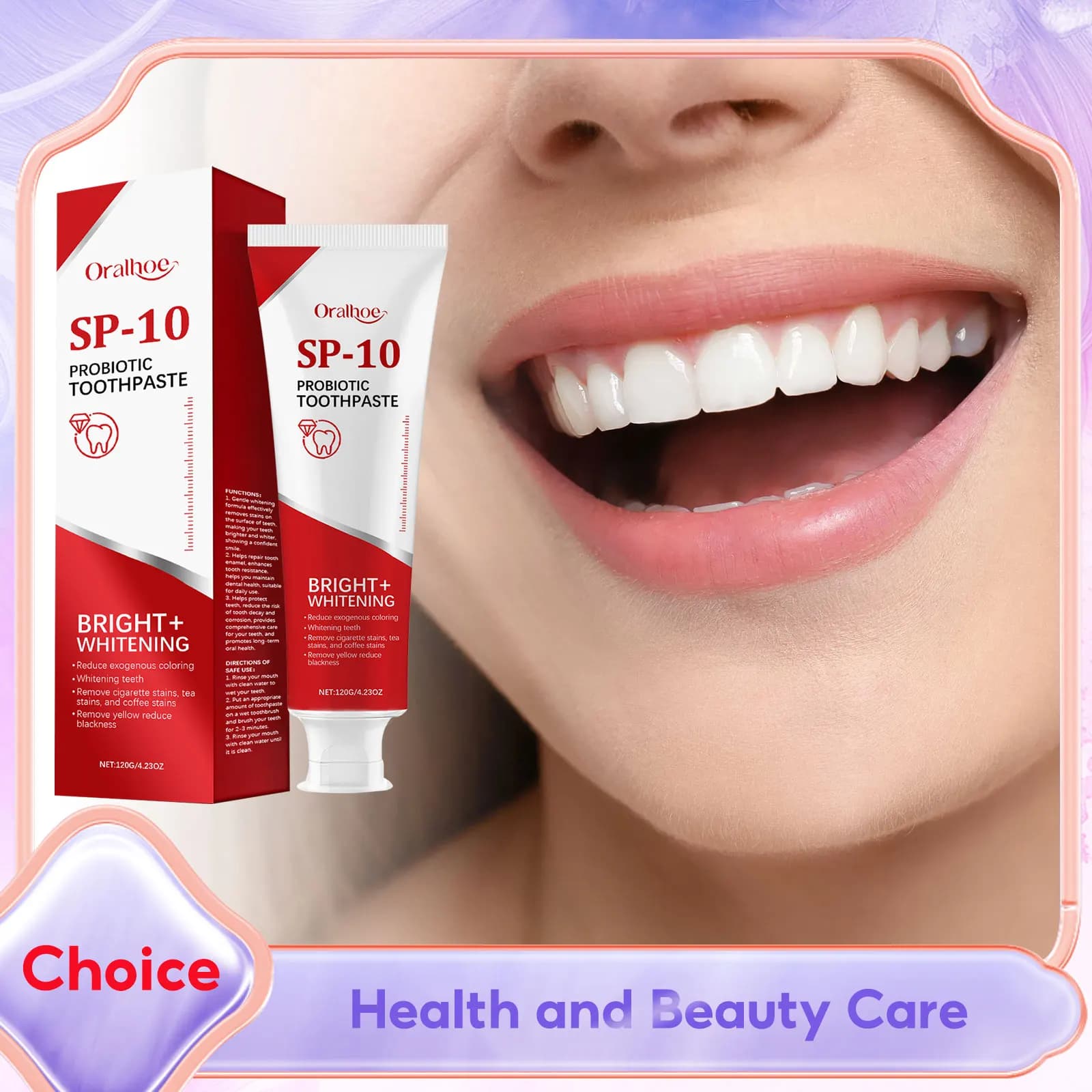 Ultra whitening probiotic toothpaste Sp10 Improves oral health Teeth whitening Fresh breath Remove plaque Prevents treatment of turtle gums