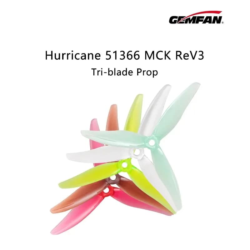Eliche Gemfan Hurricane 51366 MCK ReV3 5.1x3.6x3 5 PC 3 Pale powders for drones FPV Freestyle Racing 6S, High Durability, 2 Paia