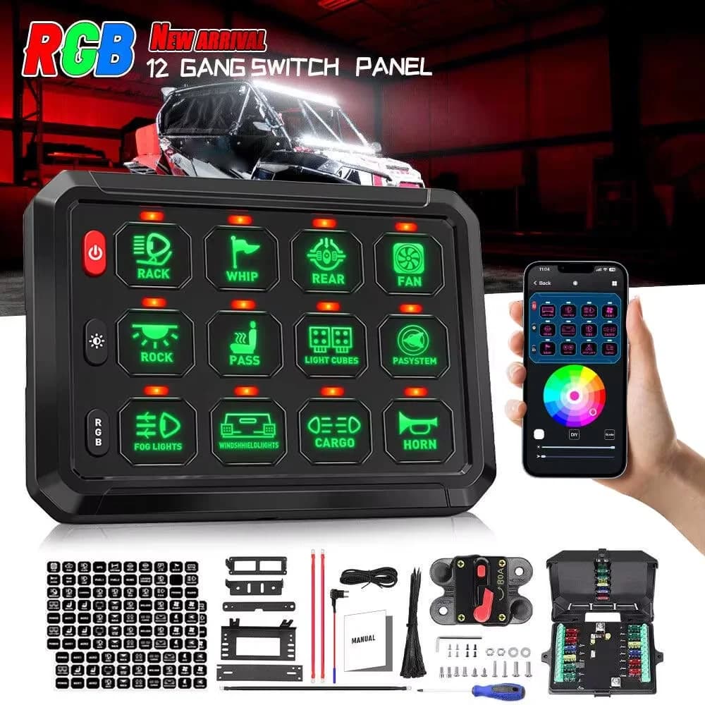 Pannello di controllo LED RGB a 12 canali con controllo tramite app, controller multifunzione 12V-24V, per camion, auto, barca, camper, SUV