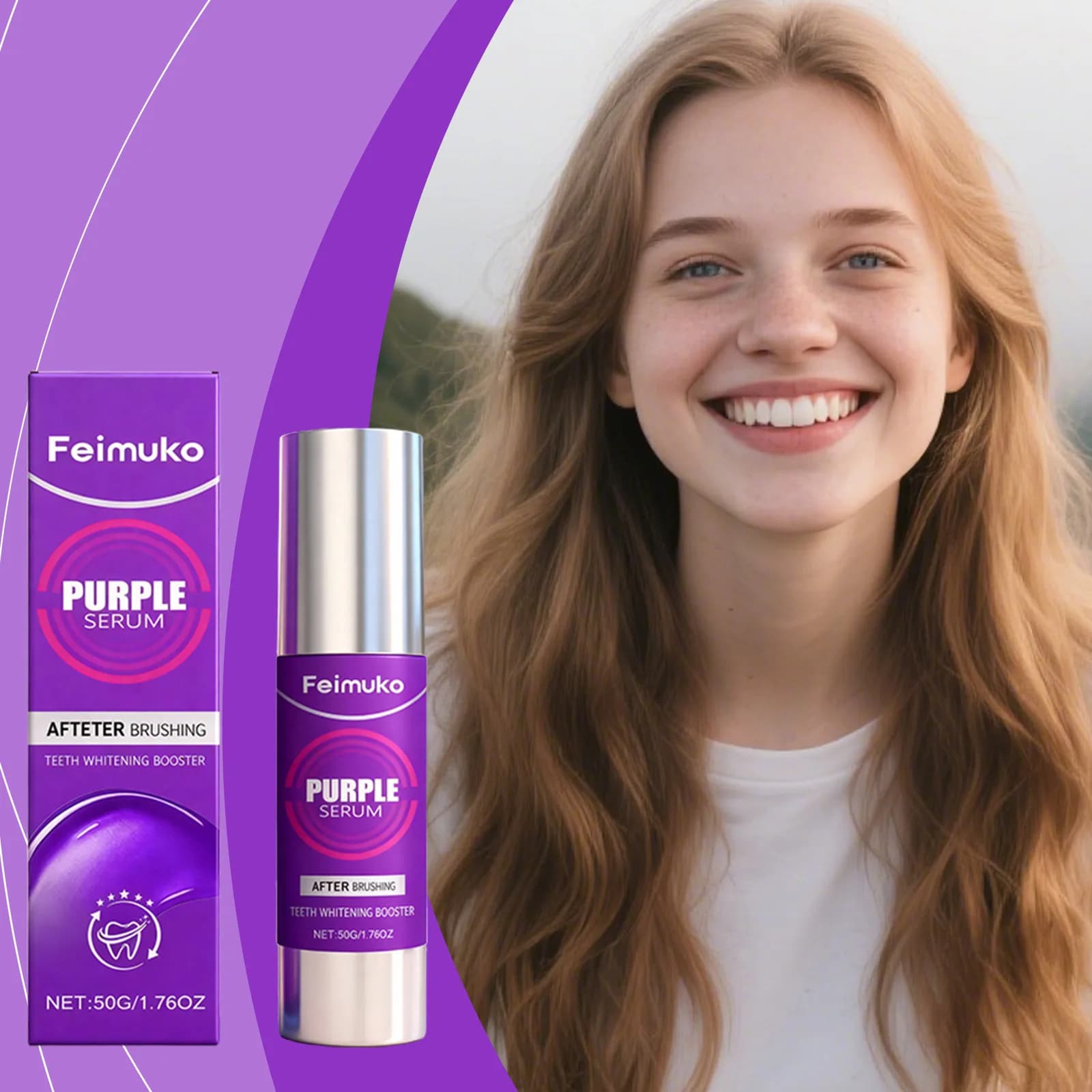 Feimuko Purple Serum Teeth Whitening Booster After Brushing Use Teeth Brightener Remove Yellow Stains Dental Care Oral Hygiene