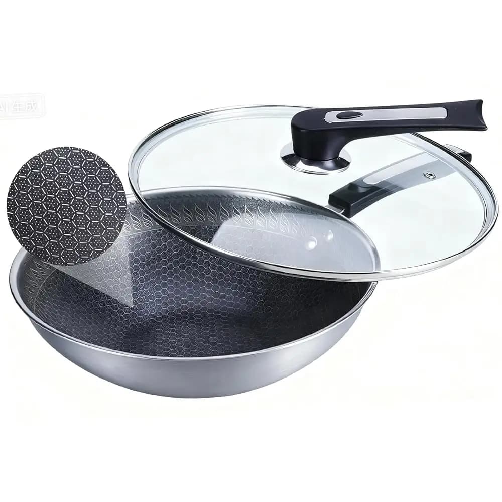 Padelle Antiaderenti, Padella Ibrida in Acciaio Inox da 12 Pollici, Padella a Nido d'Ape con Coperchio, Padella Non Tossica, Compatibile con