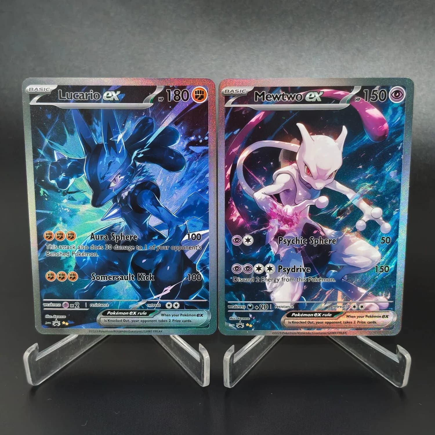 Self-made Version PTCG English Lucario Mewtwo ex High Quality Game Collection Card Toy