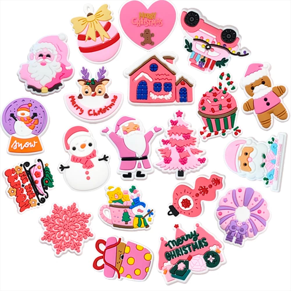 Ciondoli per scarpe natalizie rosa Accessori fai-da-te per decorazioni in PVC adatti al regalo di sandali con diapositive a bolle