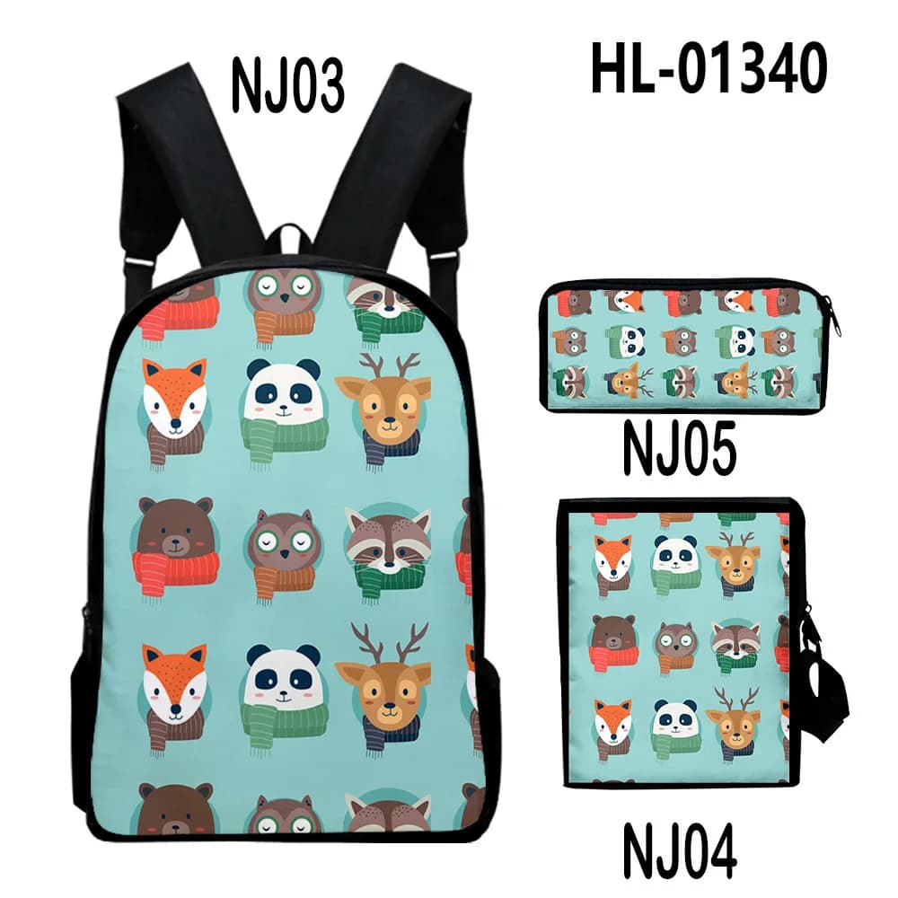 Harajuku Youthful Peculiar Funny Animals 3D Print 3pcs/Set Student Travel bags Laptop Daypack Backpack Shoulder Bag Pencil Case