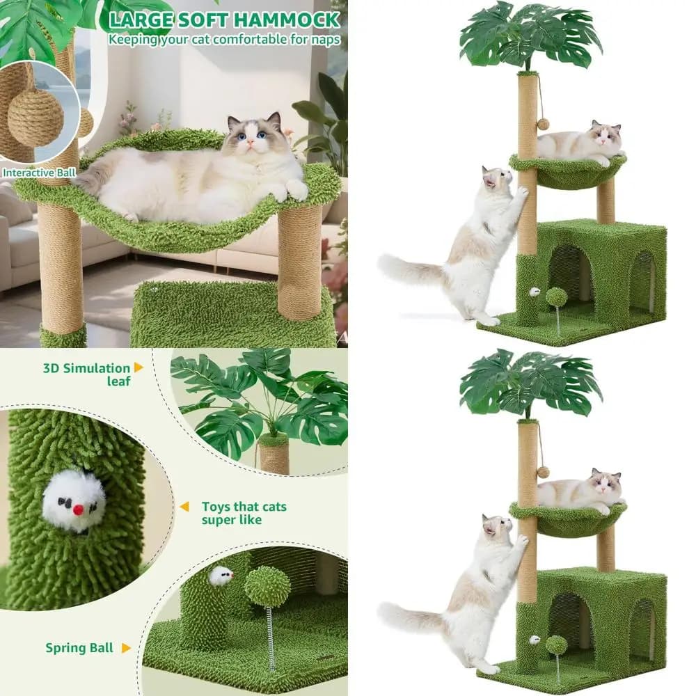 Albero per Gatti da Interno Multifunzionale 48 in 1 con Tiragraffi, Amaca e Giocattolo