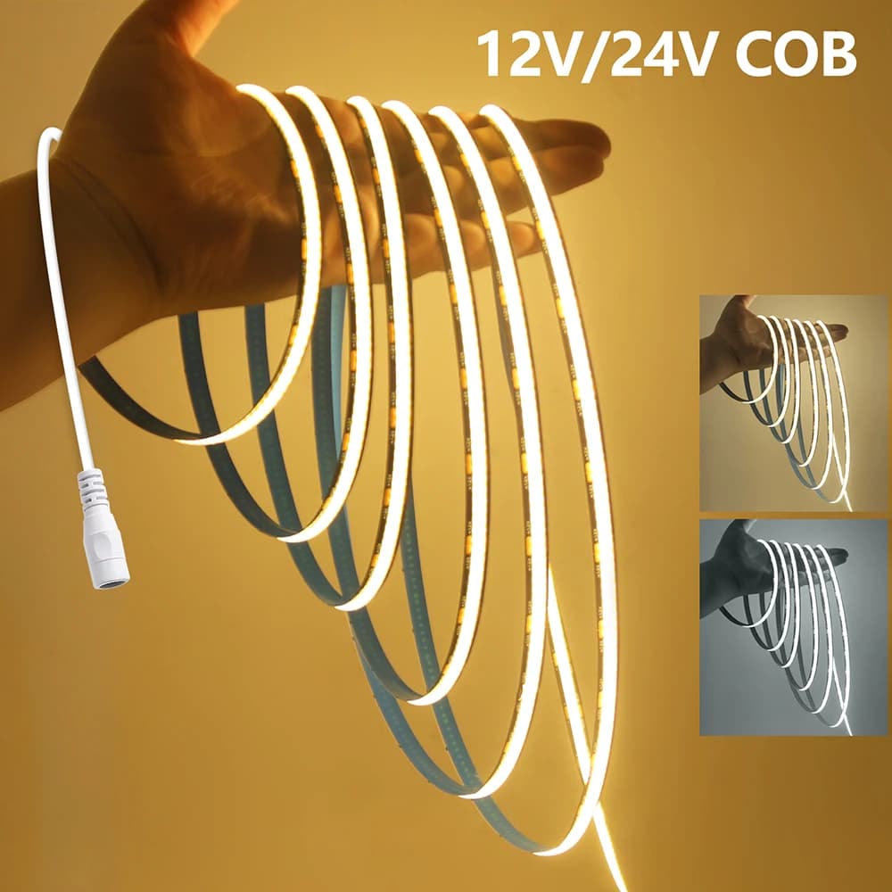 DC 12V COB LED Strip Light 320LEDs/m RA90 High Density Flexible Ribbon Rope for Home Decor TV Backlight 3000K 4000K 6000K