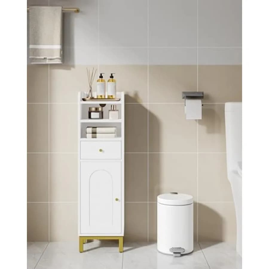Armadietto portaoggetti da bagno Armadietto da pavimento ad angolo con cassetti e ante Porta carta igienica stretto Organizzatore da bagno con regolazione