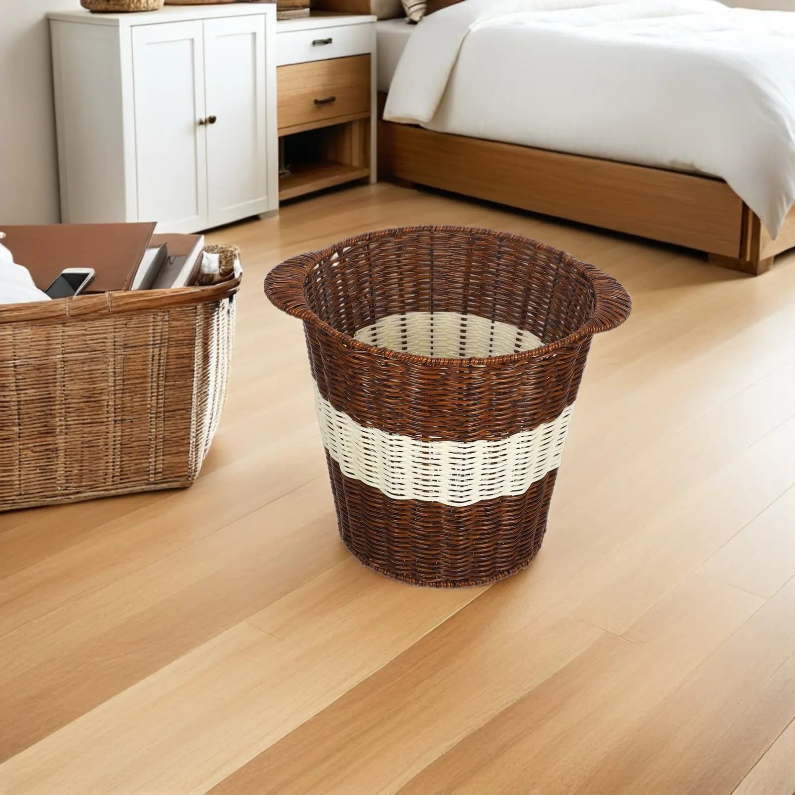 Cestino per Rifiuti da Ufficio in Imitazione Rattan, Traspirante, Spazioso, Facile da Pulire, per Reception, Camera da Letto, Bagno