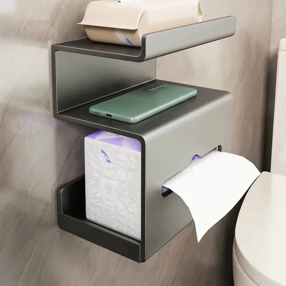 Wall-Mounted Toilet Paper Holder Multi-Tier Drill-Free Tissue Rack Easy To Install Space Saving Tissue Box Bathroom
