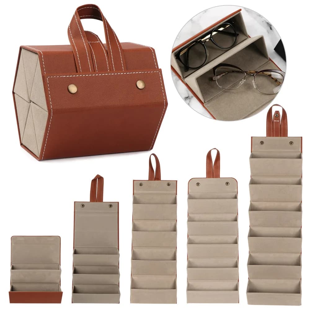 PU Leather Portable Travel Glasses Organizer Eyeglasses Holder Sunglasses Case Storage Box