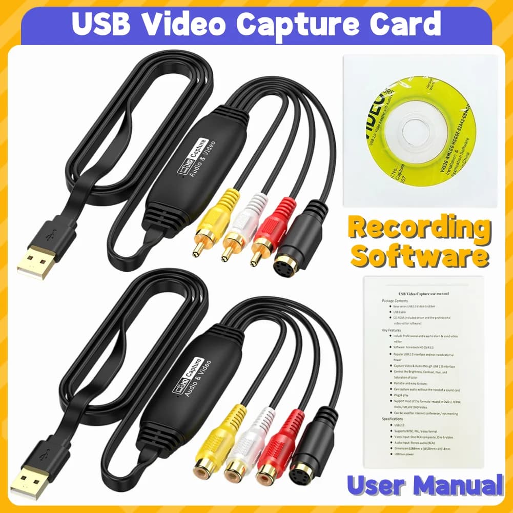 Scheda di acquisizione video USB con connettore femmina/maschio, adattatore di acquisizione audio VHS TV DVD VCR, convertitore video da RCA a USB per PC
