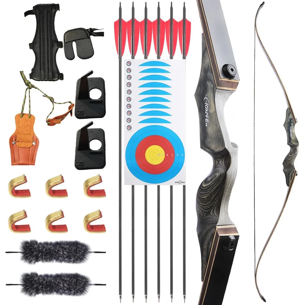 20-60Ibs Takedown Arco ricurvo Freccia Kit 60 pollici Arco diviso Riser in legno Arti Tiro con l'arco Bersaglio esterno Caccia Tiro Accessorio