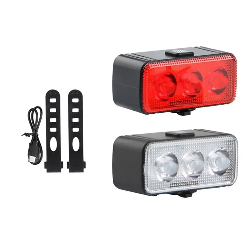 Kit Luci LED Ricaricabili per Bicicletta A79E, Set Fari Anteriori e Posteriori, Sistema di Illuminazione per Bici con Funzione di Ricarica