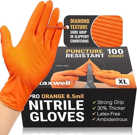 Guanti in nitrile Guanti monouso industriali arancioni resistenti da 8 milioni con impugnatura strutturata a diamante Lavoro di sicurezza meccanico 100/50/30 pezzi