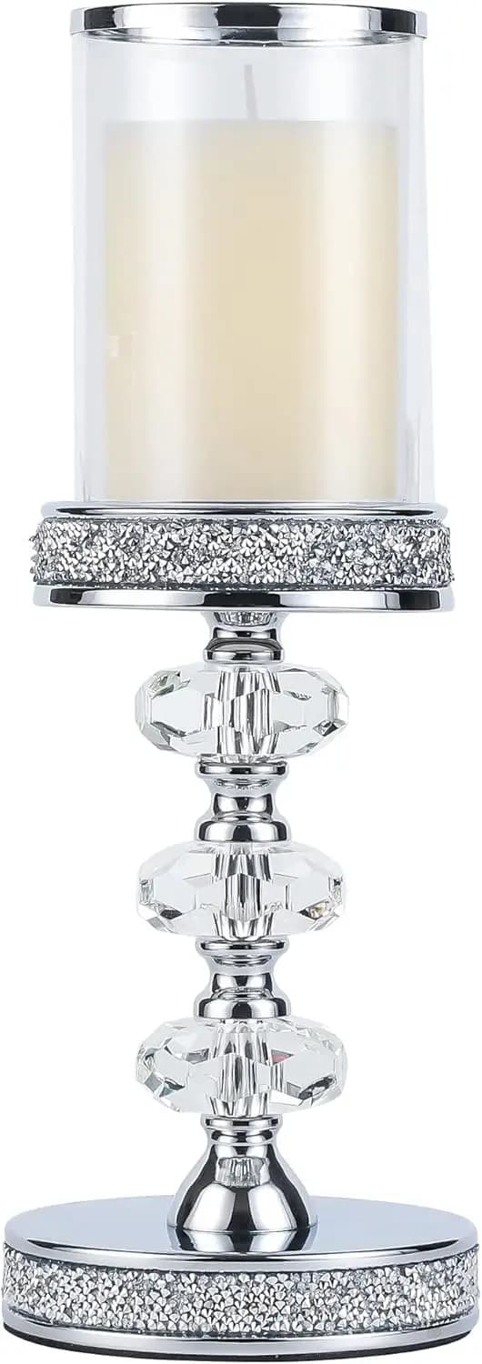 Elegante Portacandele in Cristallo con Coperchio in Vetro per Matrimoni, Feste, Decorazioni per la Casa e Centrotavola