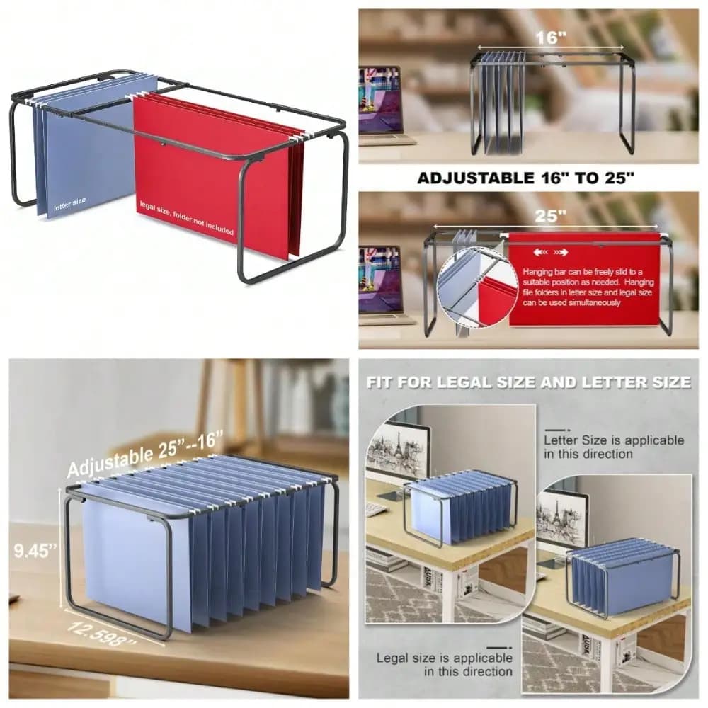 Portadocumenti Sospeso Regolabile Migliorato, Formato Legale/Letter, Lunghezza Regolabile da 16 a 25 Pollici, Inserto Organizzatore per Cassetti/Armadietti in Acciaio Resistente, Porta Cartelle Sospese, 12.598" L X 9.45" A