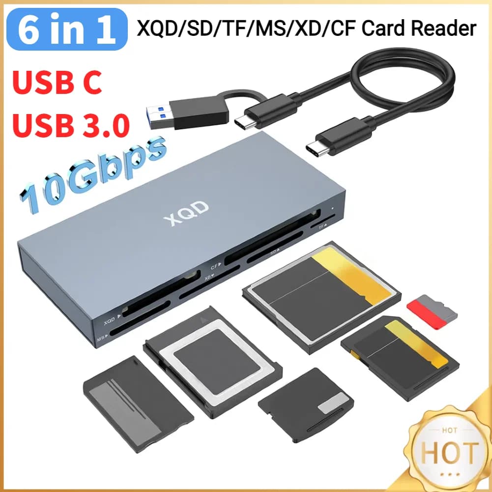 Lettore multi XQD 6 in 1 USB C USB 3.0 XQD/SD/TF/MS/XD/CF Lettore di schede di memoria Adattatore per lettore multi-carta per Sony serie G/M