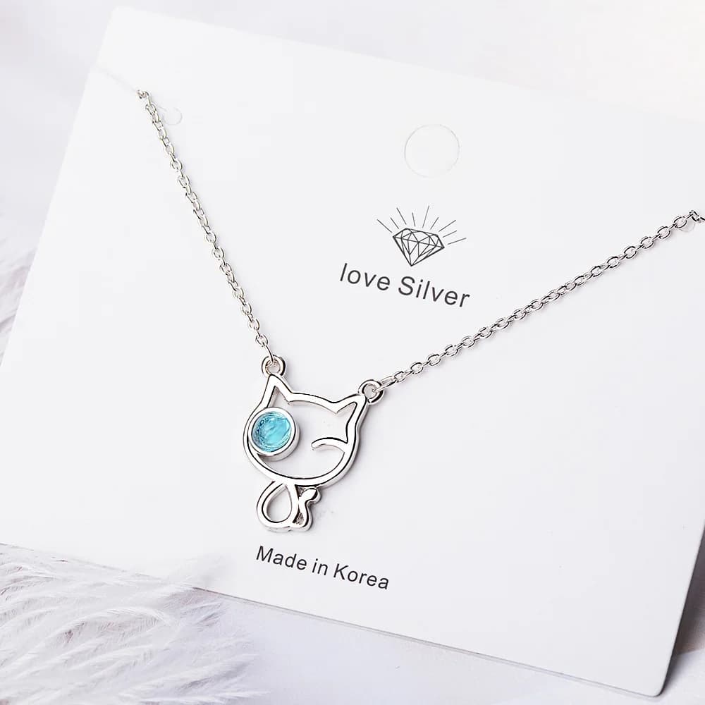 925 Sterling Silver Cat Crystal Pendants Necklaces For Women Gift Female Party Luxury Jewelry Offers GaaBou