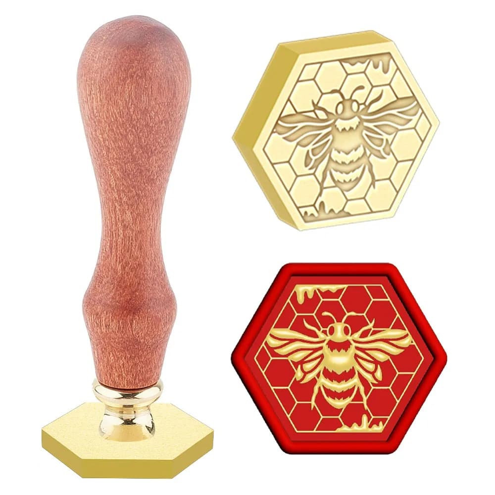Retro Seal Stamp Set including Safflower Pear Wood Handle Removable Brass Head for Envelopes Invitations Gift Card Bees