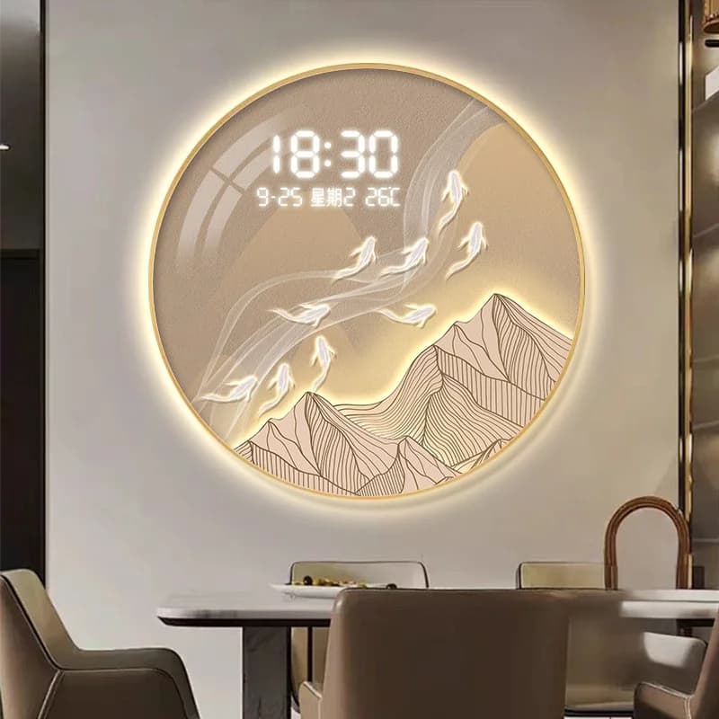 #Modern Led Entrance Door Decoration Painting Living Room Digital Display Electronic Clock Circular Bedroom Decorationwall Light