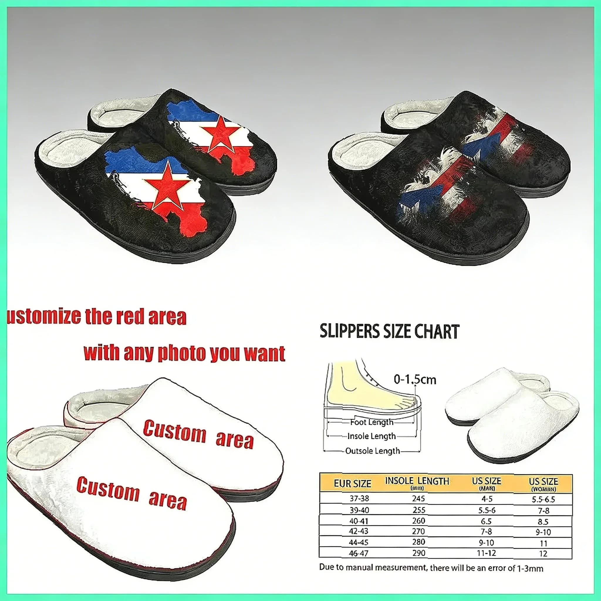 Yugoslavia Flag Slippers Custom Plush Cotton Indoor Shoes for Men and Women