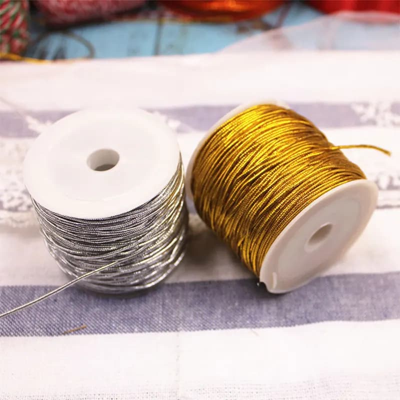Elastic Corda Metallica Oro e Argento 20 Metri/Rotolo, Filo Elastico per Ornamenti, Fai-da-Te, Confezioni, Artigianato, Labels for Clothing 1,2mm