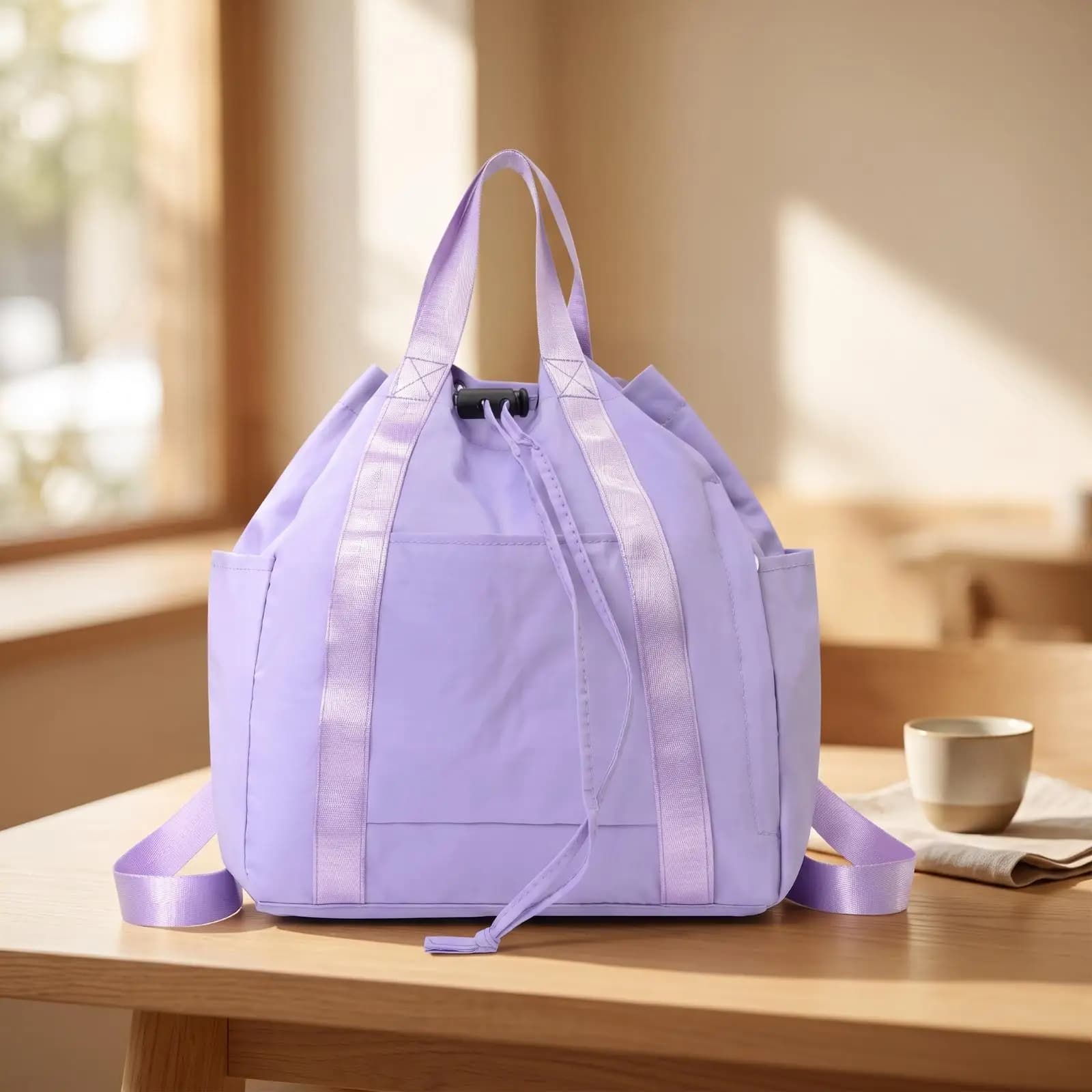 Smooth Synthetic Women Sports Rucksack 20 Liter Cinch Top Backpack with Side Mesh Pockets for Water Bottles