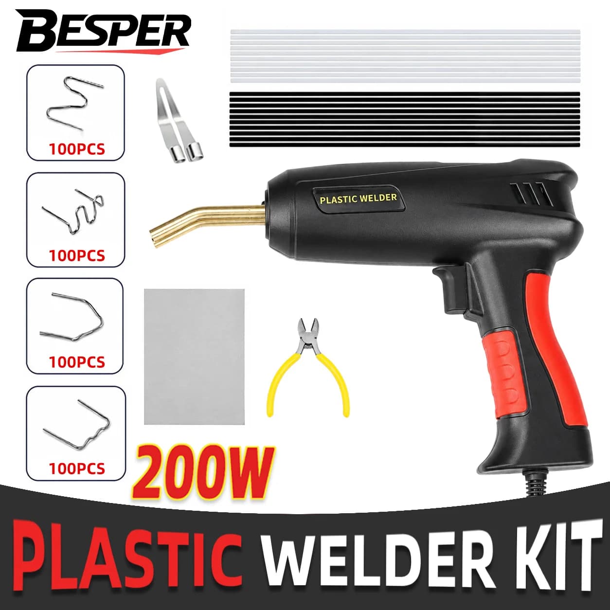 200W 2 in 1 Plastic Welding Kit Hot Stapler Soldering Gun 4 Types Staples for Car Bumper Repair Welder Repair
