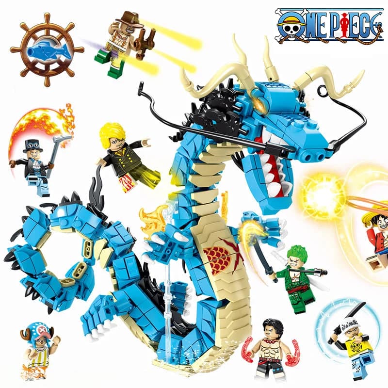 One Piece Building Blocks Box Blind Rufy Zoro Kaido Drago Brick Model FAI DA TE Assemble Blue Dragon Figure Toy Collection Children Gift