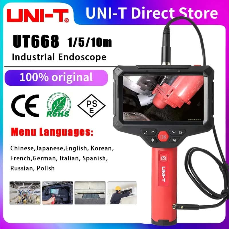 UNI-T UT668 Industrial Endoscope Double Lens 200W Pixel HD Endoscope for Camera Multi Language Video Recording Camera Endoscope Industrial