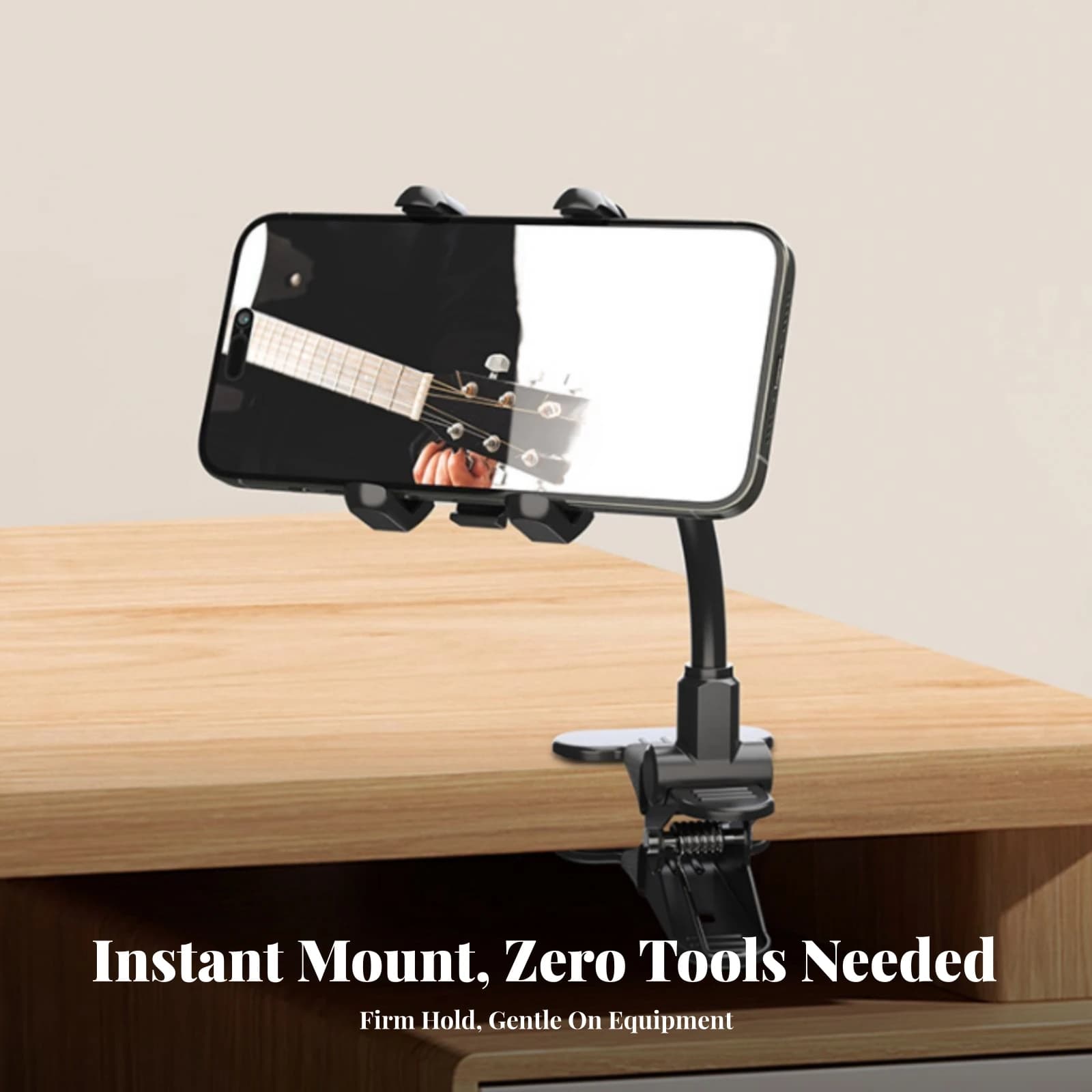 Clamp-on Phone Holder 360-Degree Rotating Gooseneck Phone Holder Hands-Unassisted Flexible for Musicians, Desk, Instrument Stand