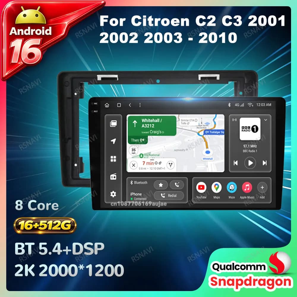 Car Radio Android 16 For Citroen C2 C3 2001 2002 2003 - 2010 Stereo Head Unit Qualcomm Navigation QLED GPS Multimedia Autoradio