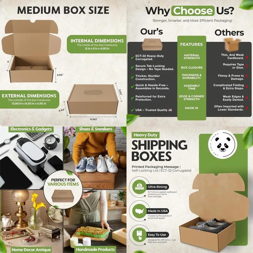Carton Shoes Boxes 12x9x4.125, 50 Pack with Autolocking Cover for Storage and Shipping
