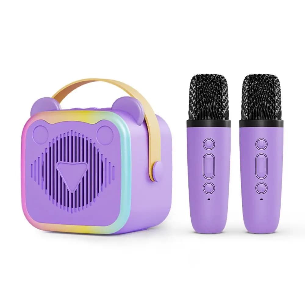 Mini Macchina Karaoke Portatile con Cuffie da 3,5 mm, Altoparlante Karaoke Domestico HIFI Surround, Microfoni Wireless e Luci RGB