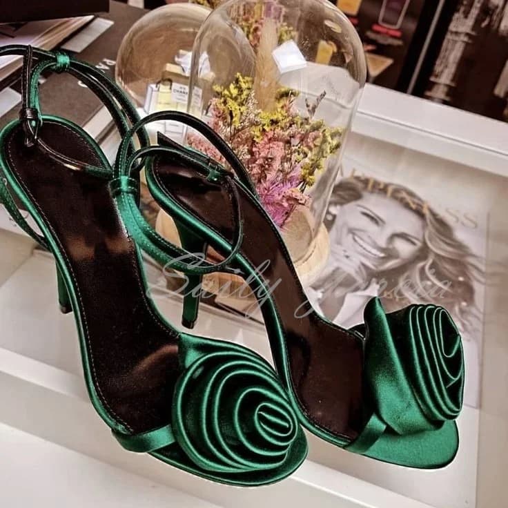 Red Rose Peep Toe High Heel Sandals Women Flower Decoration Stiletto Heel Buckle Strap Elegant Ladies Sexy Party Dress Shoes