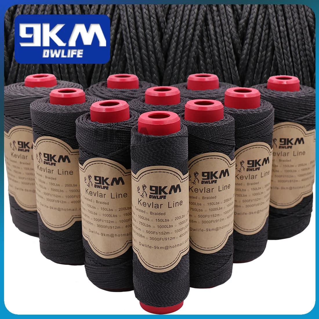 Linea intrecciata in Kevlar nera 50-1500 libbre Corda di assistenza alla pesca Linea di volo per aquiloni ad alta resistenza Corda refrattaria per escursionismo da campeggio all'aperto