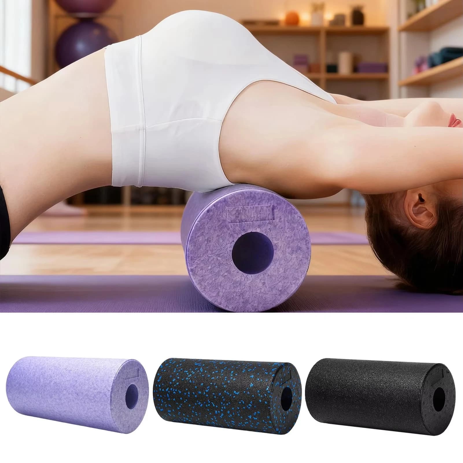 Yoga Foam Roller Back Foam Roller Hollow Yoga Column High Hardness Foam Axis Muscle Massage for Fitness PilatesRelax all in body