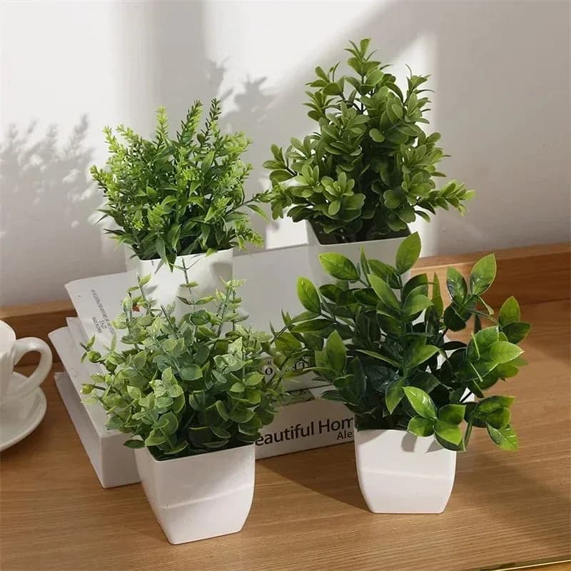 4pc Artificial Plants Fake Indoor Potted Eucalyptus Home Office Table Shelf Decor Autumnal Greenery