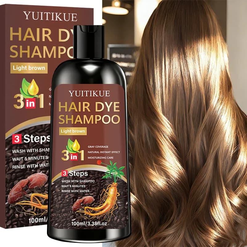 YUITIKUE Hair coloring shampoo 3 in 1 - Light brown, gentle vegetable formula, easy to use at home, moisturize hair, 100 ml