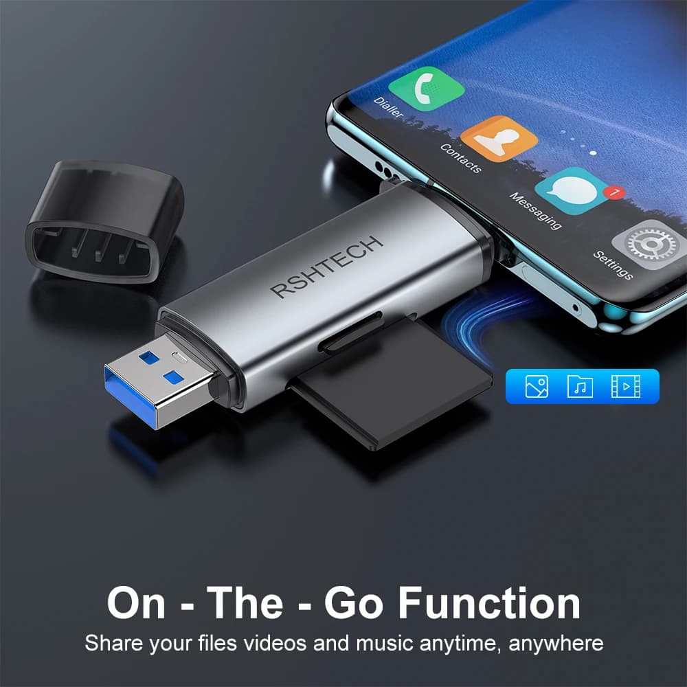 Lettore di schede di memoria RSHTECH Doppio connettore USB C/USB 3.0 Adattatore per lettore di schede SD/TF Supporta SD/Micro SD/SDHC/SDXC/MMC per MacBook