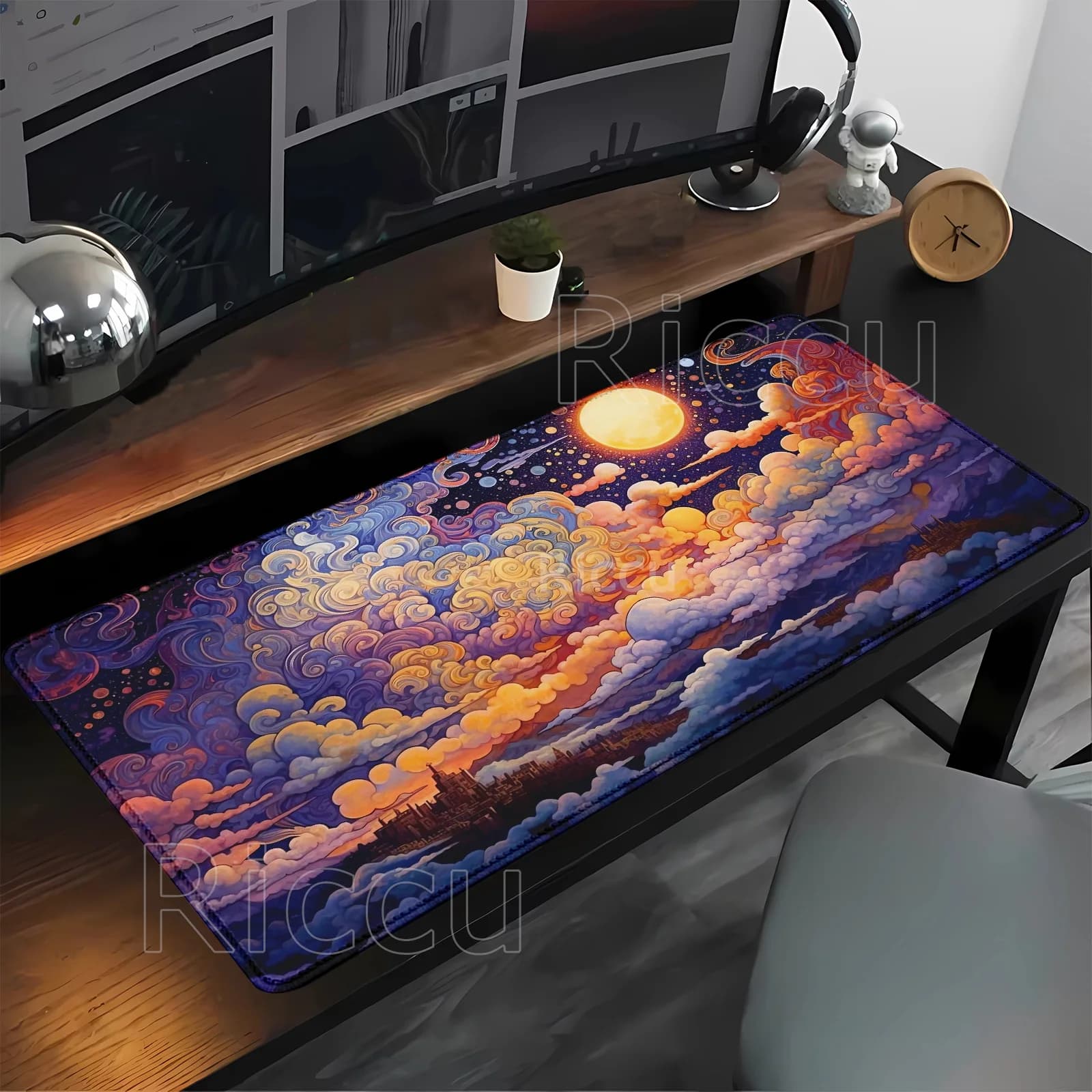 Tappetino per mouse grande Luna piena e notte nuvola overlock Gioco antiscivolo Tappetino per mouse tastiera PC Gaming Stampa HD Tappetino da scrivania XXL 400x900mm