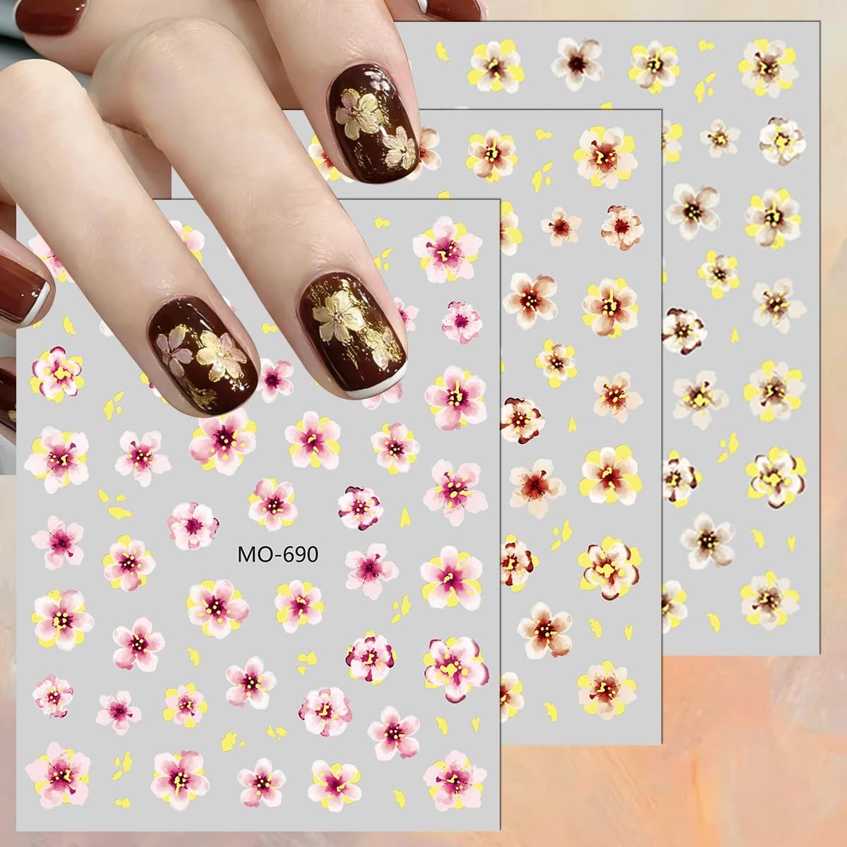 3/6/12 Fogli di Adesivi per Unghie 5D con Fiori di Ciliegio, Decalcomanie Autoadesive per Nail Art Primaverile