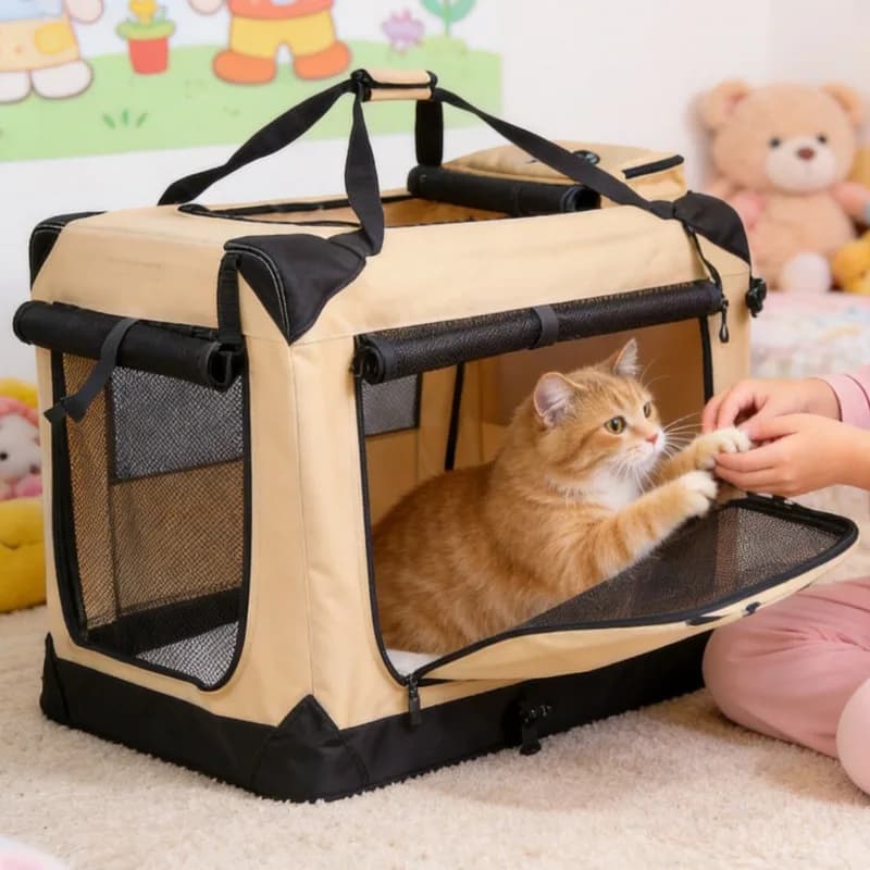 Three-door Soft Foldable Pet Carrier With Comfort Mat Fastening Straps Multi-use Kennel For Dogs Cats Small Rabbits