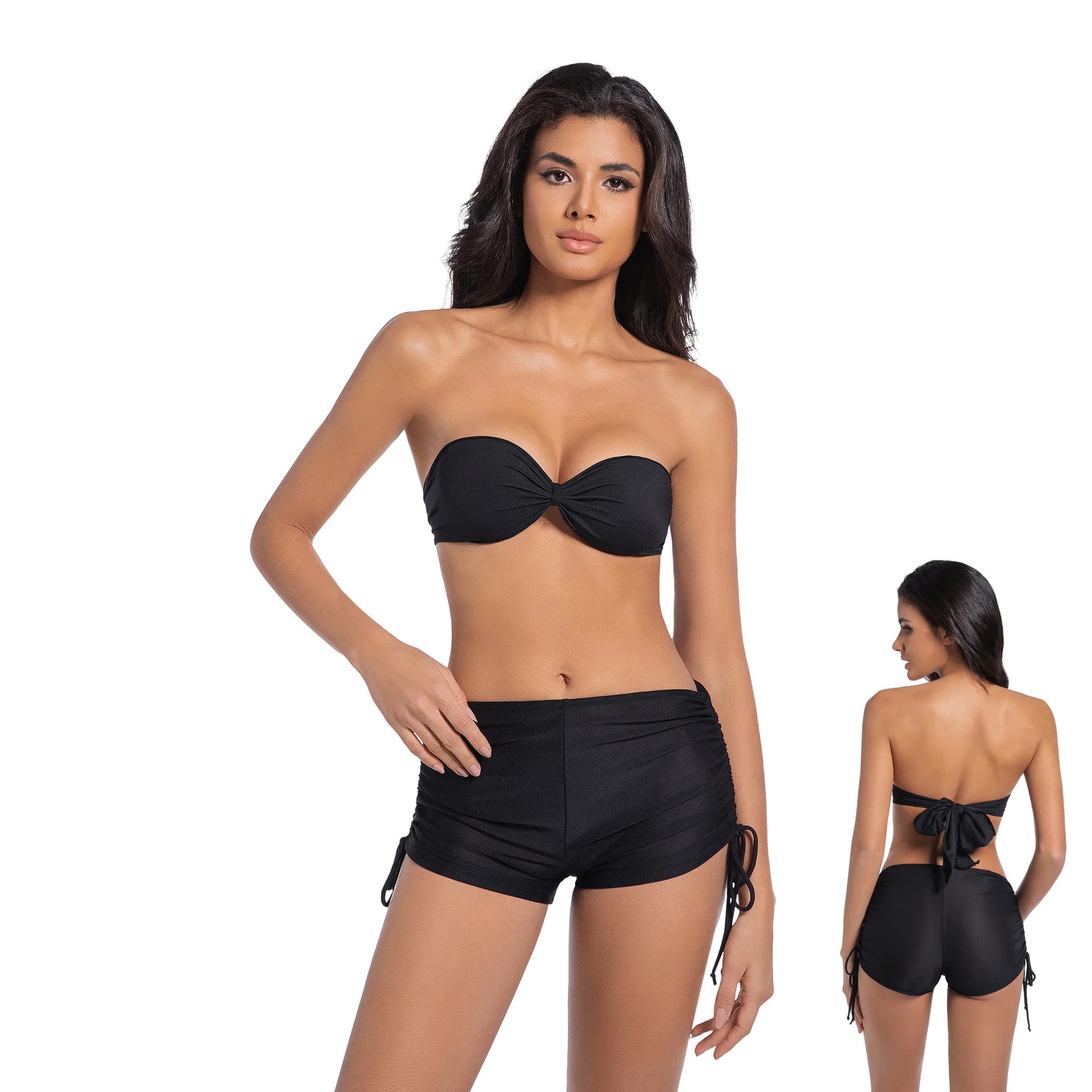 Volagor Set Bikini Tan Through Senza Linee di Abbronzatura, Top a Fascia e Pantaloncini con Laccetti Laterali, Costume da Bagno Due Pezzi per Abbronzatura, Abbigliamento da Spiaggia